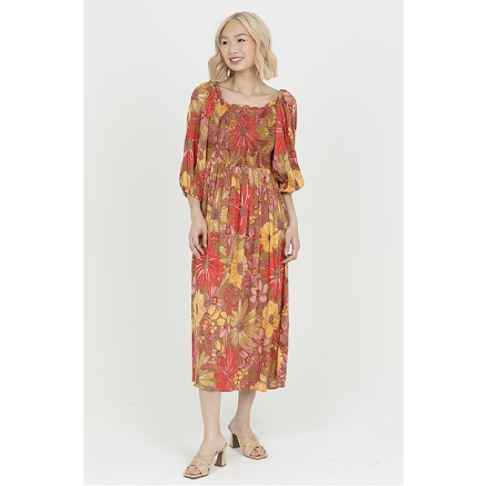 Angie Floral Smocked Midi Dress